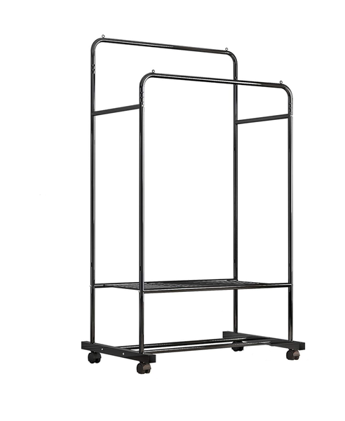 Double Pole Clothing and Shoe Storage Rack - Black