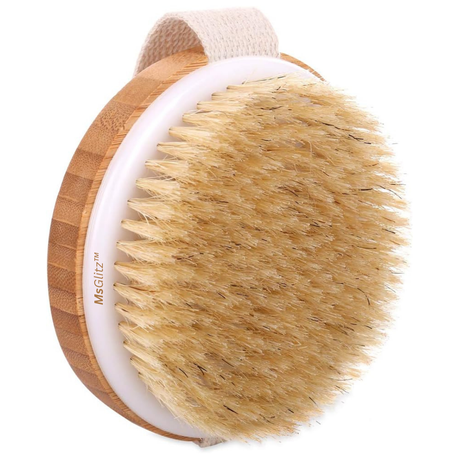 MsGlitz Dry Skin Round Body Brush - Natural Exfoliating Bristles- Wet & Dry Image