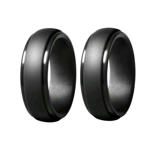 2 Piece Black Silicone Wedding Ring For Men