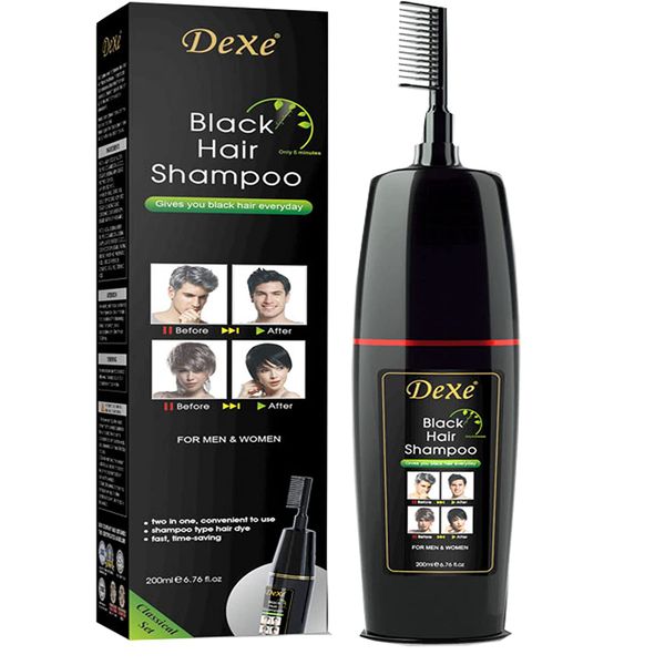 Black Hair Color Shampoo,Dexe Instant Dye for Gray Hair Lasts 30 Days-200ml