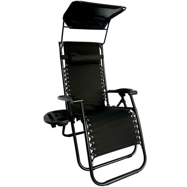 Folding Recliner &amp; Deck Chair Zero Gravity with Canopy &amp; Removable Headrest