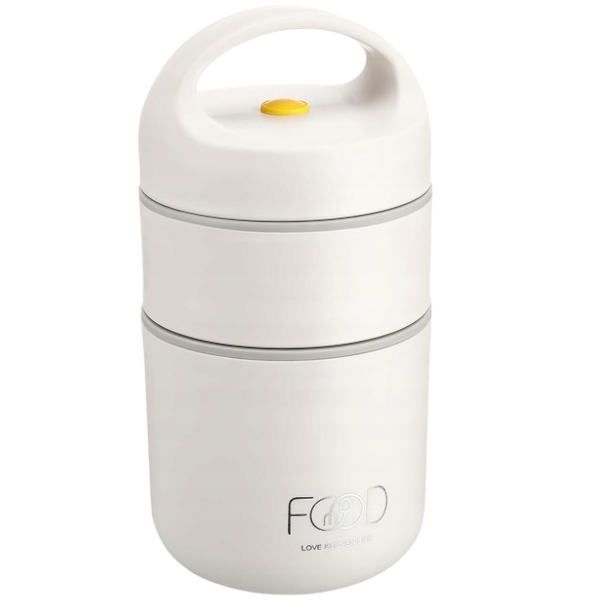 Stainless-Steel Stackable Double-Layer Food Container with Handle - White