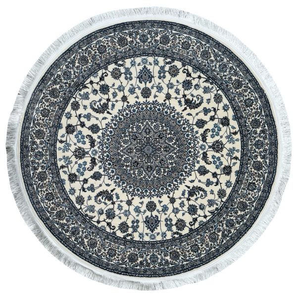 150 x 150 cm Persian High Quality Cream Nain Medallion Design Round Rug