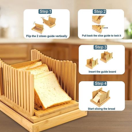 Premium Bamboo Bread Slicer With Stainless-Steel Knife, Foldable