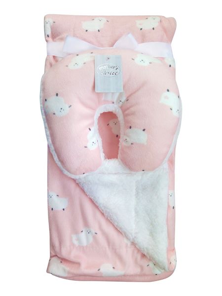 Mothers Choice Baby Blanket with Travel Pillow Pink Sheep