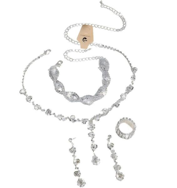 Women Necklace Earrings Bracelet Jewelry Set Wedding Banquet Party Holiday