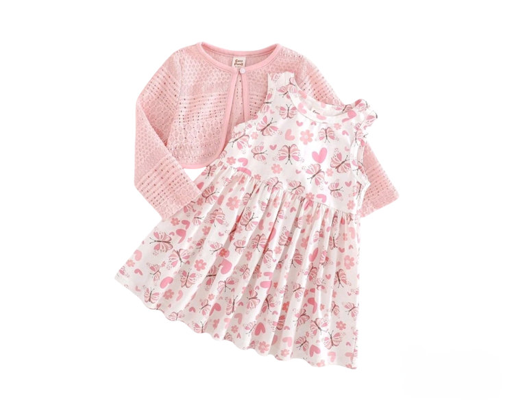 Pink 2pc Dress and Cardigan