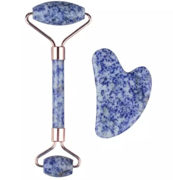 Blue Sodalite Derma Roller and Gua Sha Box Set