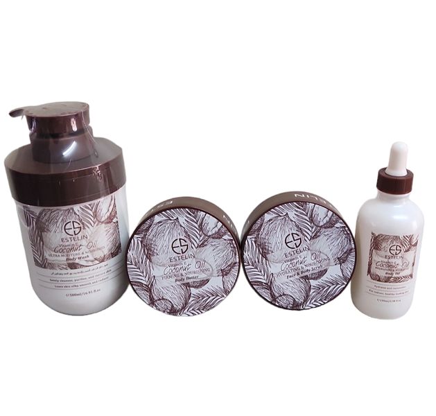 Estelin Vitamin E &amp; Coconut Oil Body Set- Body Wash, Scrub, Oil&amp; Butter
