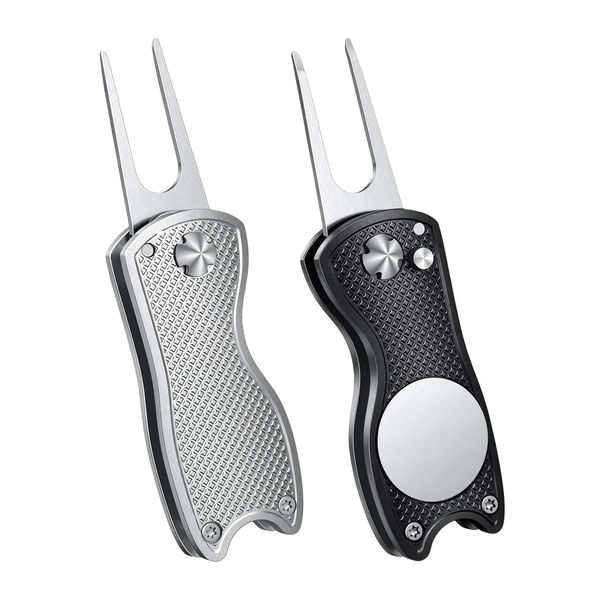 2 Pack Foldable Stainless Steel Golf Divot Repair Tool With Magnetic Marker