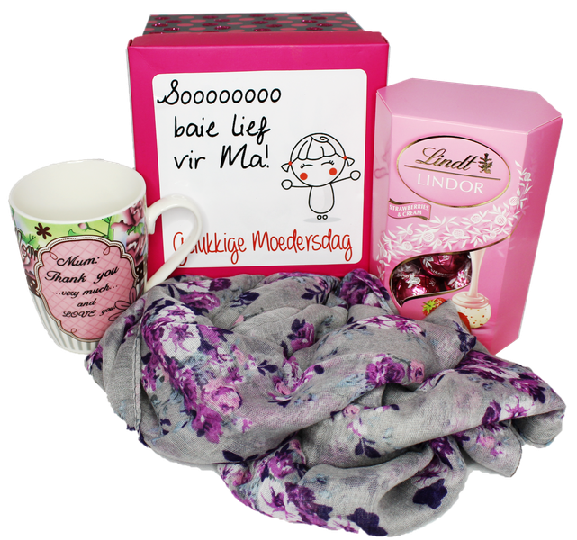Sooo Baie Lief vir Ma- Mother's day Gift Box - Scarf, Lindt chocolates &amp; Mug.