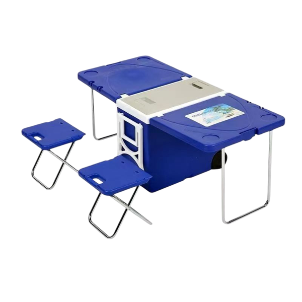 MultiFunction Rolling Cooler with Foldable Picnic Camping Table and 2 Chair