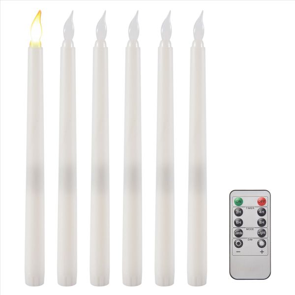 6Pcs Flameless Taper Candles Flickering with 10-Key Remote Timer, Battery O