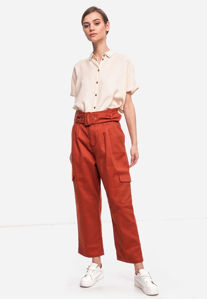Women's Glamorous Petite High Waisted Belted Cargo Trouser - Rust ...