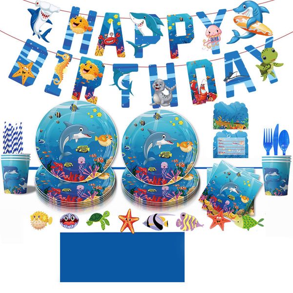 126 pieces Ocean Party Tableware Set, Disposable TablewarePartySuppliesGift
