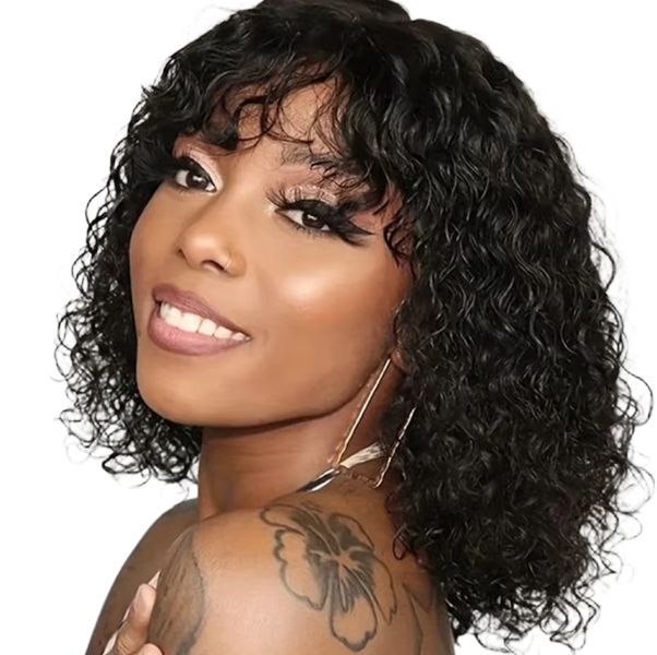 IPSTYLE Jerry Curly Short Pixie - Bob Human Hair Wig for Women with Bangs