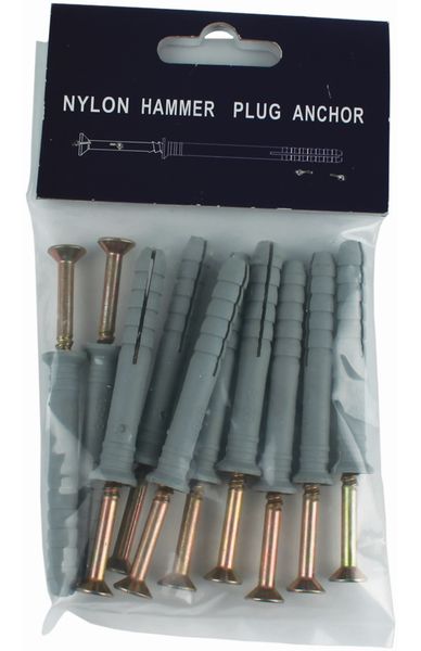 Nail In Nylon Anchor Plug 8x60mm - Pack of 100 - Grey