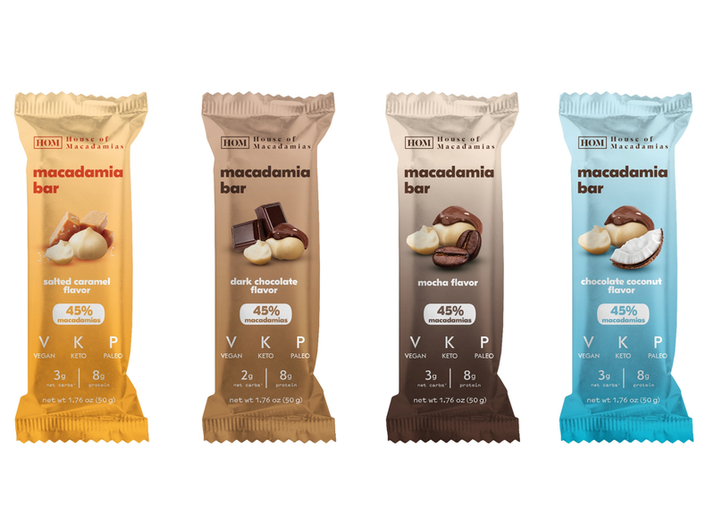 Macadamia Bar - 50g - Salt Caramel &amp; Dark Choc &amp; Mocha &amp; Choc Coco - 4 Pack