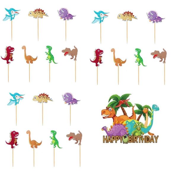 Dinosaur Theme Cupcake Toppers (24 pieces) &amp; Cake Topper (1 Piece)