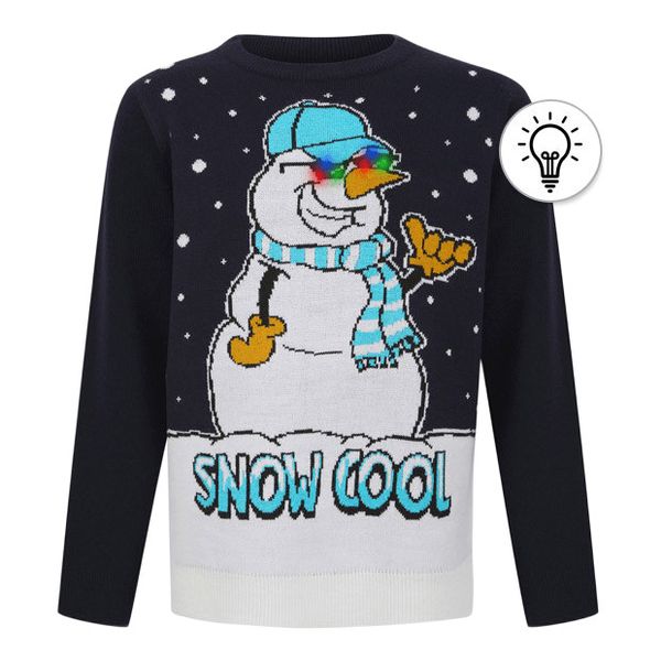 Boys Snow Cool LED Knitted Christmas Jumper in Ink