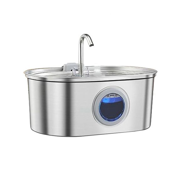 Pet Water Fountain Stainless Steel With Window Water Feeder (Eu Plug)