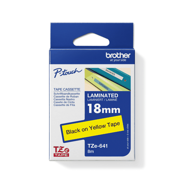 Brother TZ-641 18mm x 8m Black on Yellow Laminated Tape