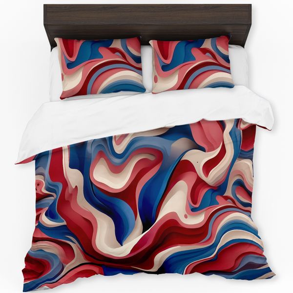 Red Brown and Navy Swirls Duvet Cover Set