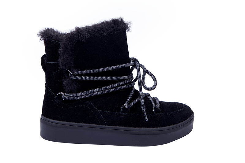 Green Cross Women's Suede Fur-Trim Lace-Up Black Boot