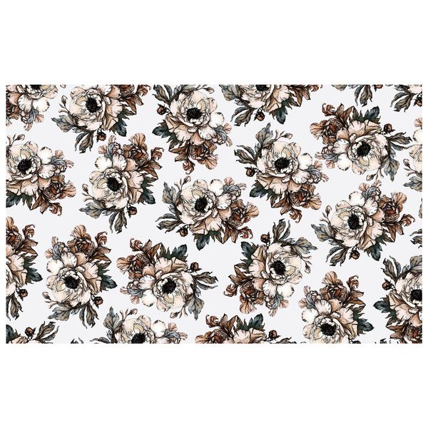 Brown and White Gravite Drawn Flowers Rectangle Tablecloth by Mark van Vuuren