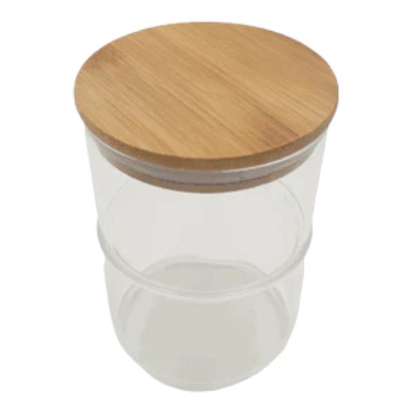 Canister 2 Tier Glass With Wooden Lid