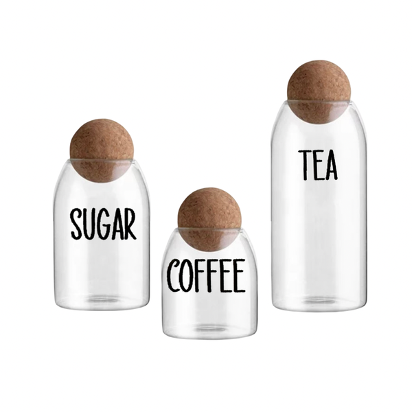 Glass Tea &amp; Coffee Jars With Cork Lid