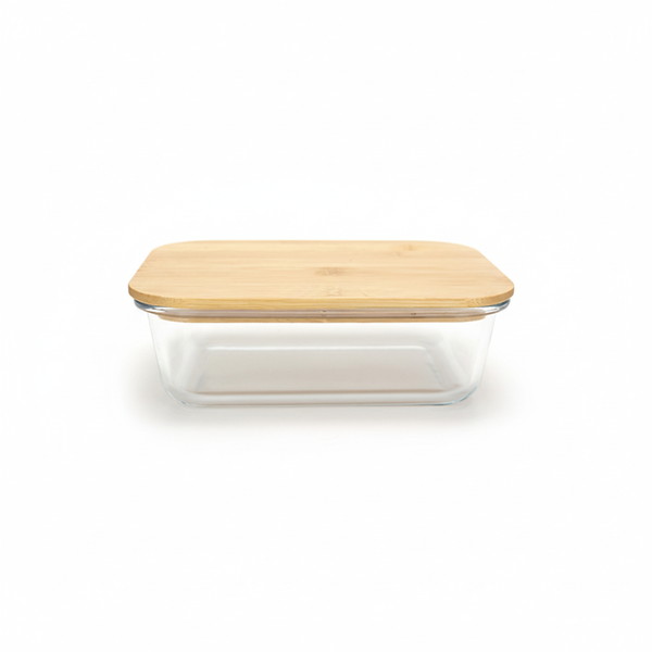 High Borosilicate Glass Bowl With Bamboo Wood Lid 630ml - Transparent