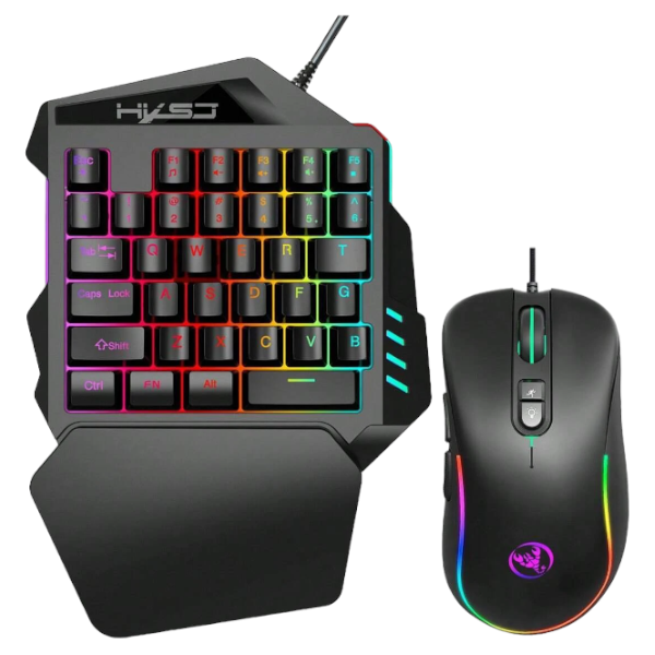HKSJ - RGB Backlit Single Hand Keyboard &amp; Mouse Set - Black