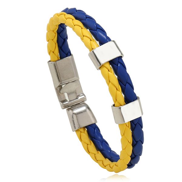 Coloring Woven Leather Bracelet,PU Wrap Bangle with Alloy Clasp