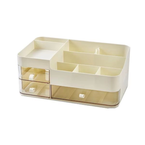 Desk Organizer with 3 Drawer, Pencil Holder with 8 Compartments - White