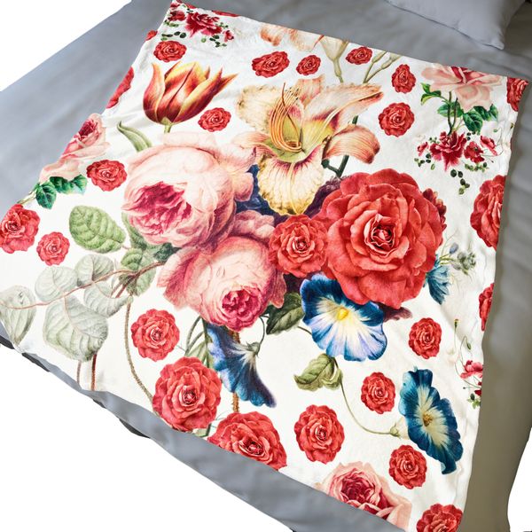 Bright Peach Flowers Light Weight Fleece Blanket