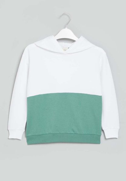 Colour Block Hoodie - White /Sage