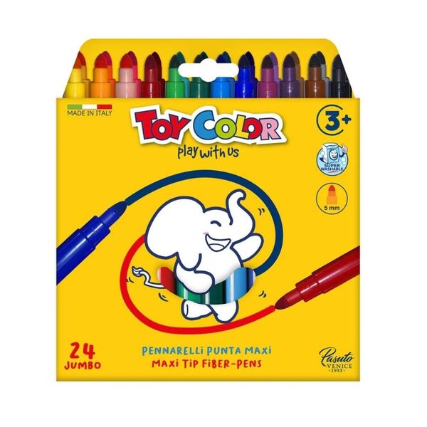 Toy Color - Jumbo Fibre Markers - 5mm Tip - 24 Colours - 24pcs
