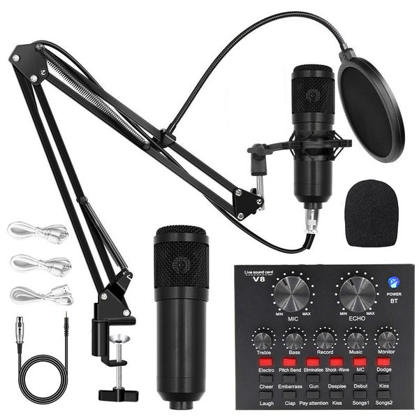 Professional Audio V8 Sound Card Set Condenser Microphone -Black