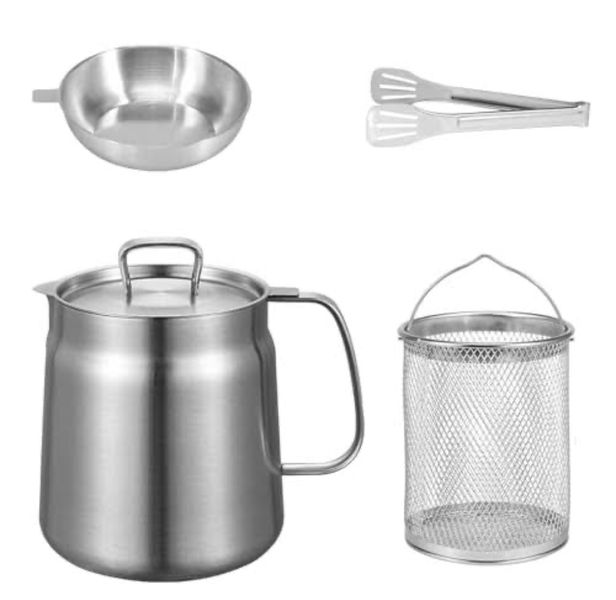 Premium 2L 304 Stainless Steel Multi-Purpose Oil Filter Pot &amp; Tongs
