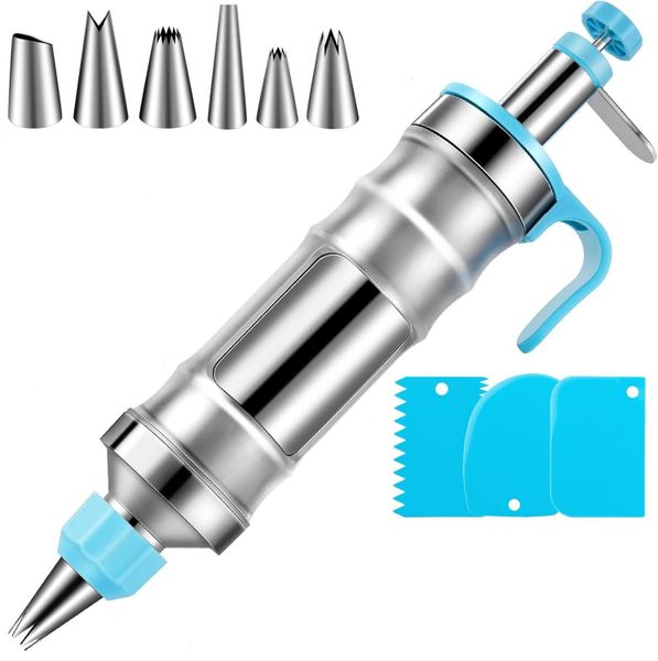Stainless Steel Frosting Gun Kit - 6 Tips &amp; 3 Scrapers