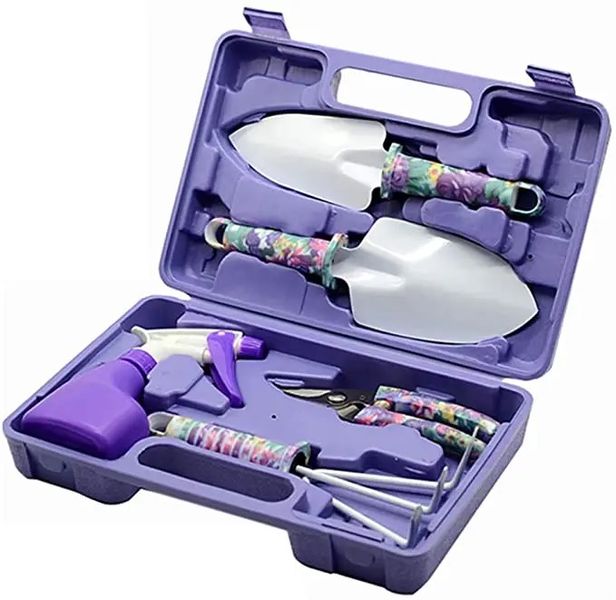 Gardening Tool Set, With Ergonomic Handle And Purple Flower Pattern.