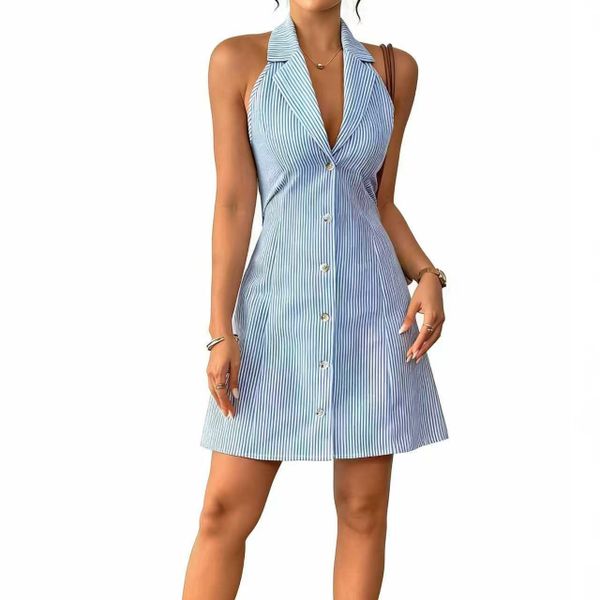 Bow Tie Holiday Beach Skirt Single Row Button Up Suspender Dress