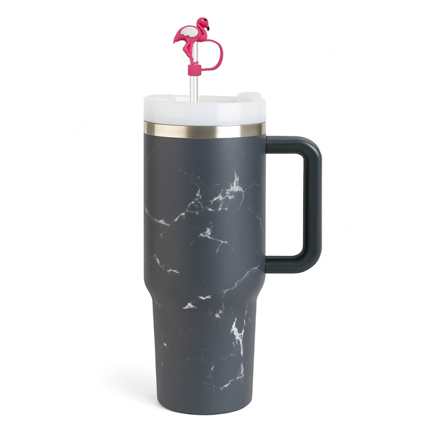 1.2L Insulated Travel Tumbler with Handle | Charcoal Swirl Marble