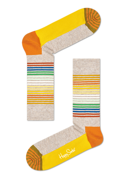 Happy Socks Half Stripe Sock - Grey &amp; Yellow