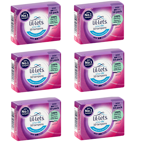 Lil-Lets Tampons Mini Smart Fit Dispenser (6 boxes x 10 tampons)