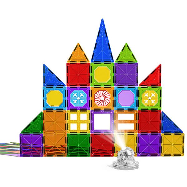 HEMCO Magnetic Tiles Castle with Rotating Spotlight Blocks 37 Piece S-C012