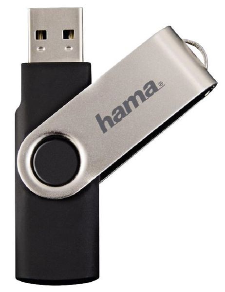 Hama (94175) Rotate USB 2.0 Flash Drive, 16GB 10 MB/s, Black/Silver