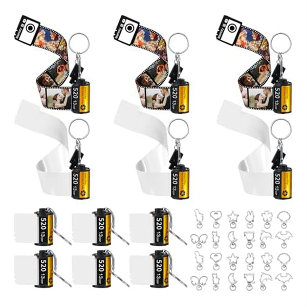 12 Pieces Sublimation Camera Film Roll Keychains for Birthday DIY Crafts