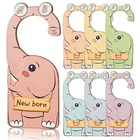 7 x Elephant Closet Clothing Dividers Wood Ellie Organizer Baby Shower Gift Image